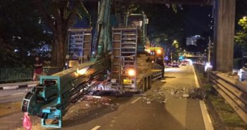 Accident along Balestier Road, crane hit overhead bridge
